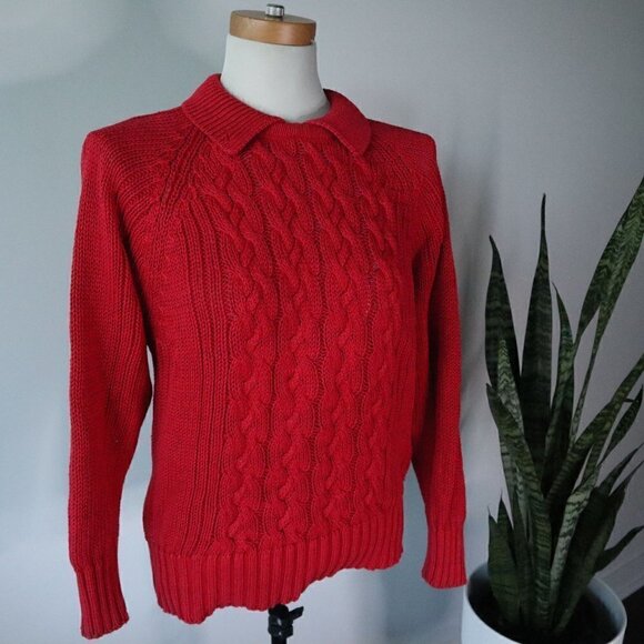 Illustrations Vintage Red Collared Knit Sweater Size Medium - Picture 3 of 7